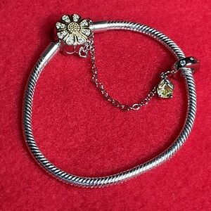 Yellow Flower w/ Chain Charm Bracelet - .925 Sterling Silver - NEW